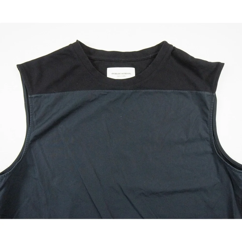 Public School New York Shirt Mens Large Blue Sleeveless Vest Drawstring Adult